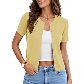 Kistore Short Sleeve Cardigan Women Short Sleeve Lightweight Sweater S-XL | Short Sleeve Cardigan,Cropped Cardigan,Short Sleeve Summer Cardigan,Ribbed Cardigan,Cardigan Sweaters,Crew Neck Cardigan