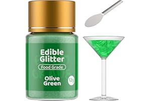 Jelife Green Edible Glitter for Drinks Cocktails - 12 Grams Vegan Shimmering Drink Glitter Metallic Glimmer Brew Luster Dust Food Coloring Powder for Beverages, Champagne, Cake Decorating, Chocolates