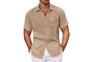 COOFANDY Mens Button Down Short Sleeve Shirt Casual Shirts Summer Beach Textured Shirts with Pocket