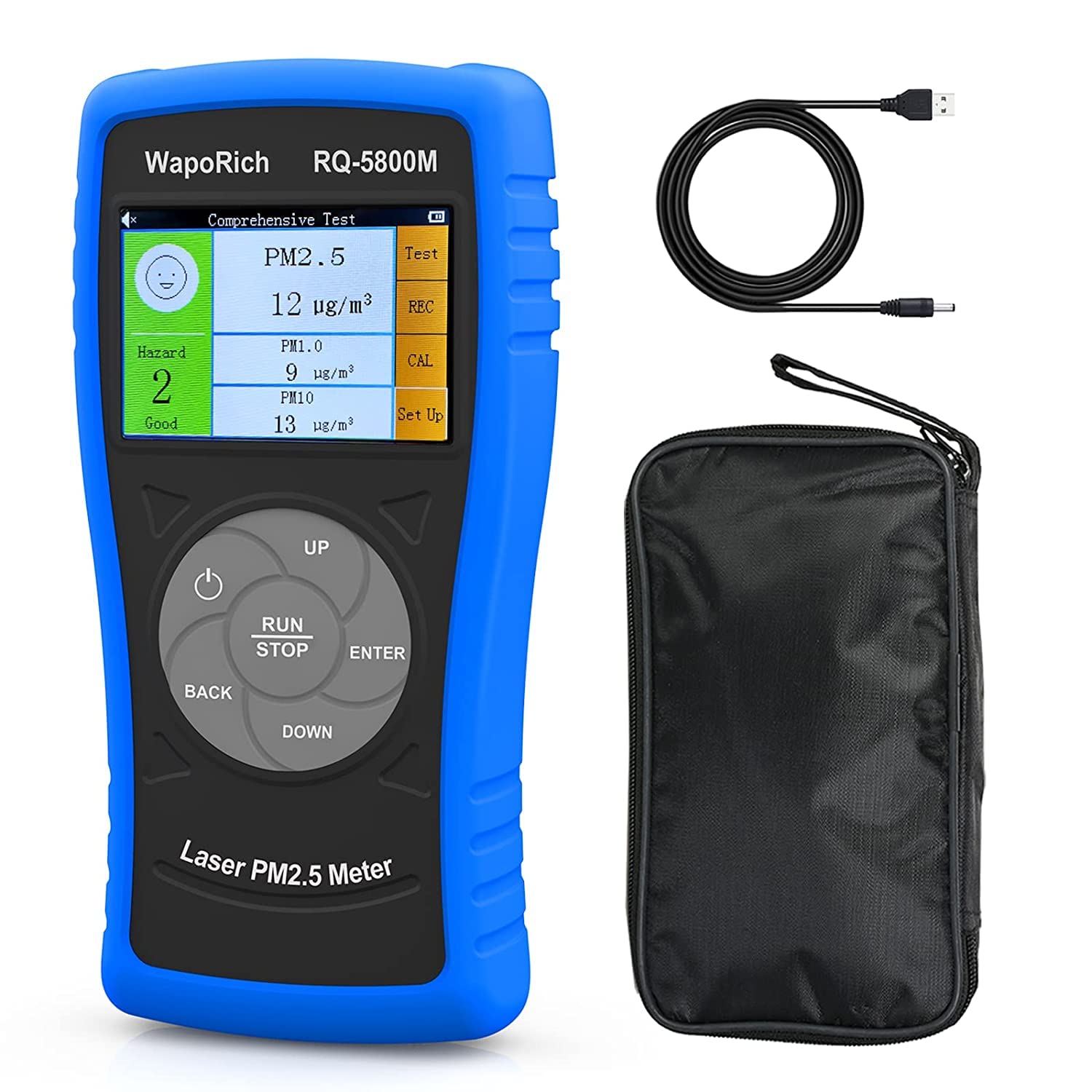 Air Quality Monitor, WapoRich PM2.5/PM10/PM1.0 Particle Counter, Rechargeable Smart Air Quality Sensor for Bedroom Suitable for Home School Office RQ-5800M — image 1