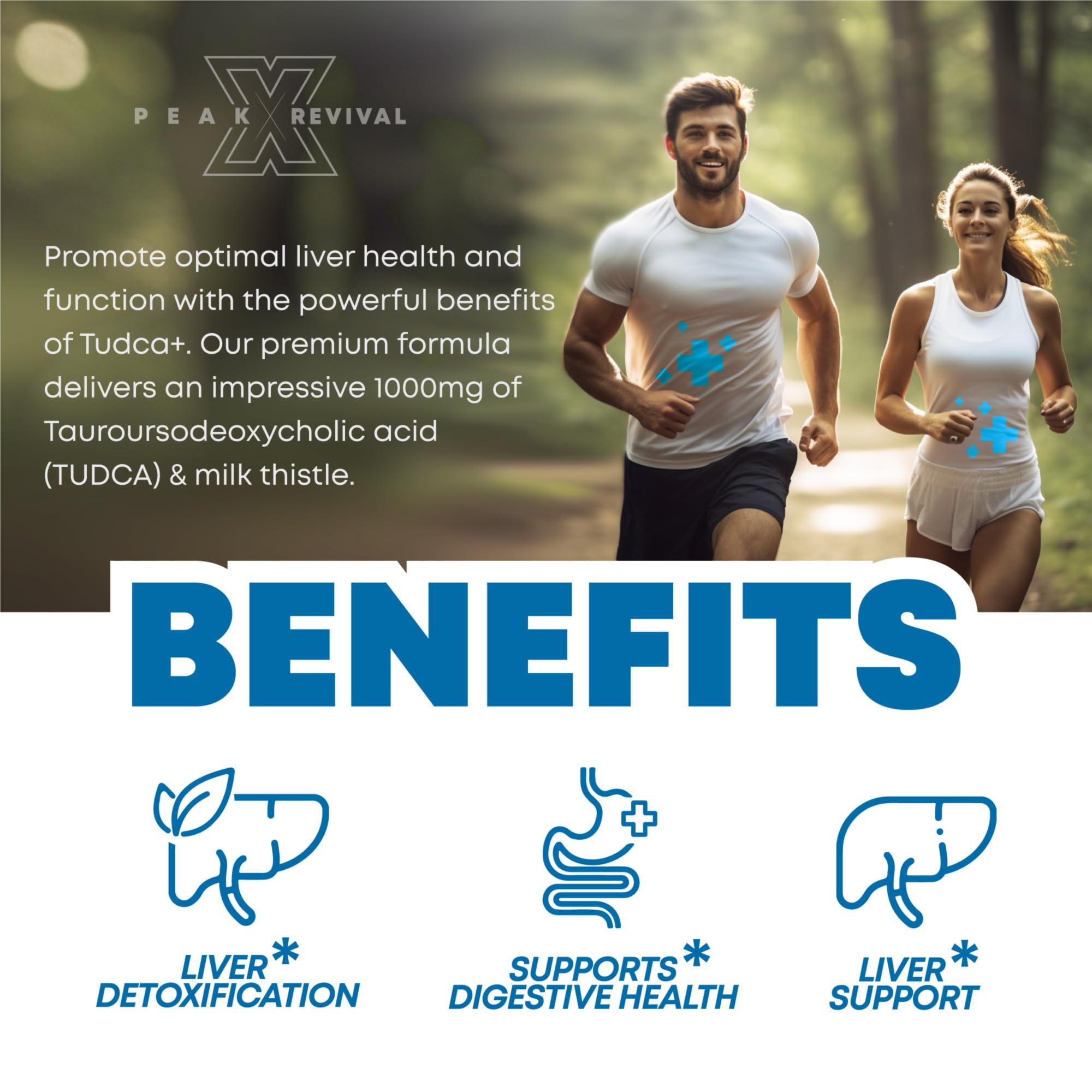 Peak Revival-X TUDCA+ 1000mg Bile Salt Supplement for Liver Support, Detoxification, Digestive Health, and Skin Health - Made in The USA (60 Vegan Capsules)