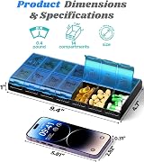 COLORWING Extra Large Pill Organizer 2 Daily AM PM 14 Comp 7 Days Blue view 8