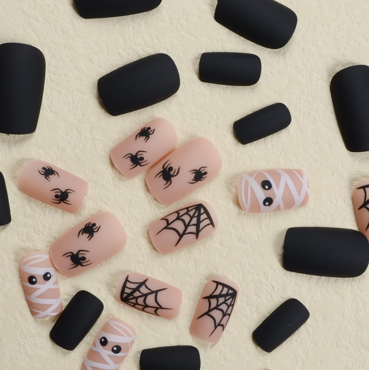 Halloween Press on Nails Square Short Fake Nails with Spiders Web Designs, Halloween Glue on nails for Women Girls, Matte Halloween Acrylic False Nails for Women - Image 4