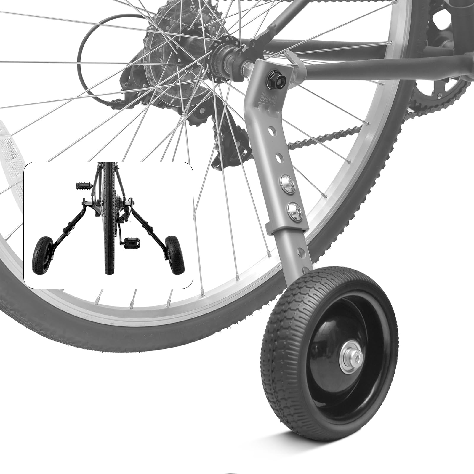 Photo 1 of HUASION Bicycle Training Wheels for Adults, Fit 24" to 28" Bikes, Steel Construction, Black, 1 Pair - Safe and Stable Learning Training Wheels, Light Gray