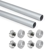 Emuca Wardrobe Round Hanging Rail Kit Ø28mm 750mm Pack of 2 Matt Anodized