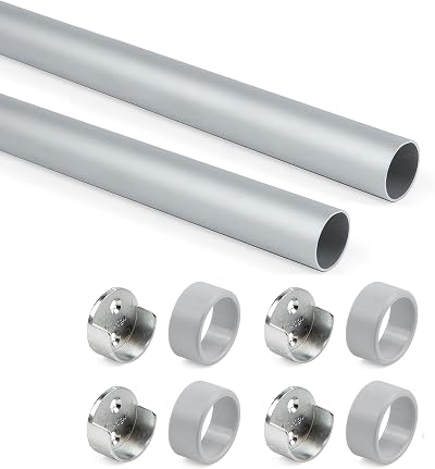Emuca Wardrobe Round Hanging Rail Kit Ø28mm 750mm Pack of 2 Matt Anodized