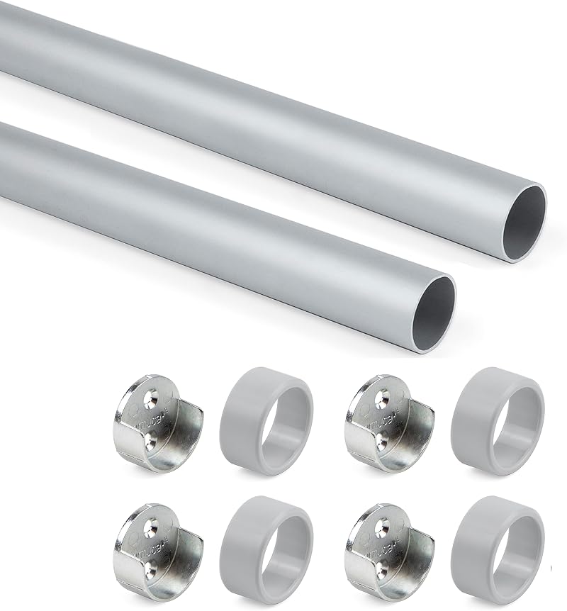 Emuca Wardrobe Round Hanging Rail Kit Ø28mm 750mm Pack of 2 Matt Anodized