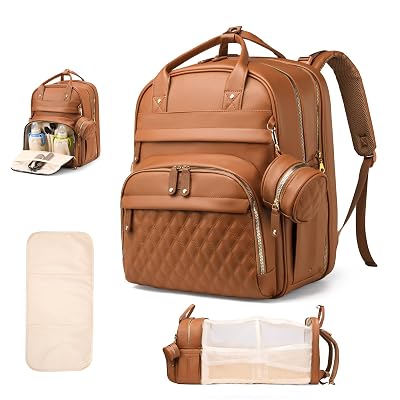 CESAILT Diaper Bag Backpack, Multifunction Waterproof Diaper Bag for Baby, with Diaper Changing Station, Newborn Essentials Must Haves, Baby Portable Bag, Unisex, Brown Vegan Leather
