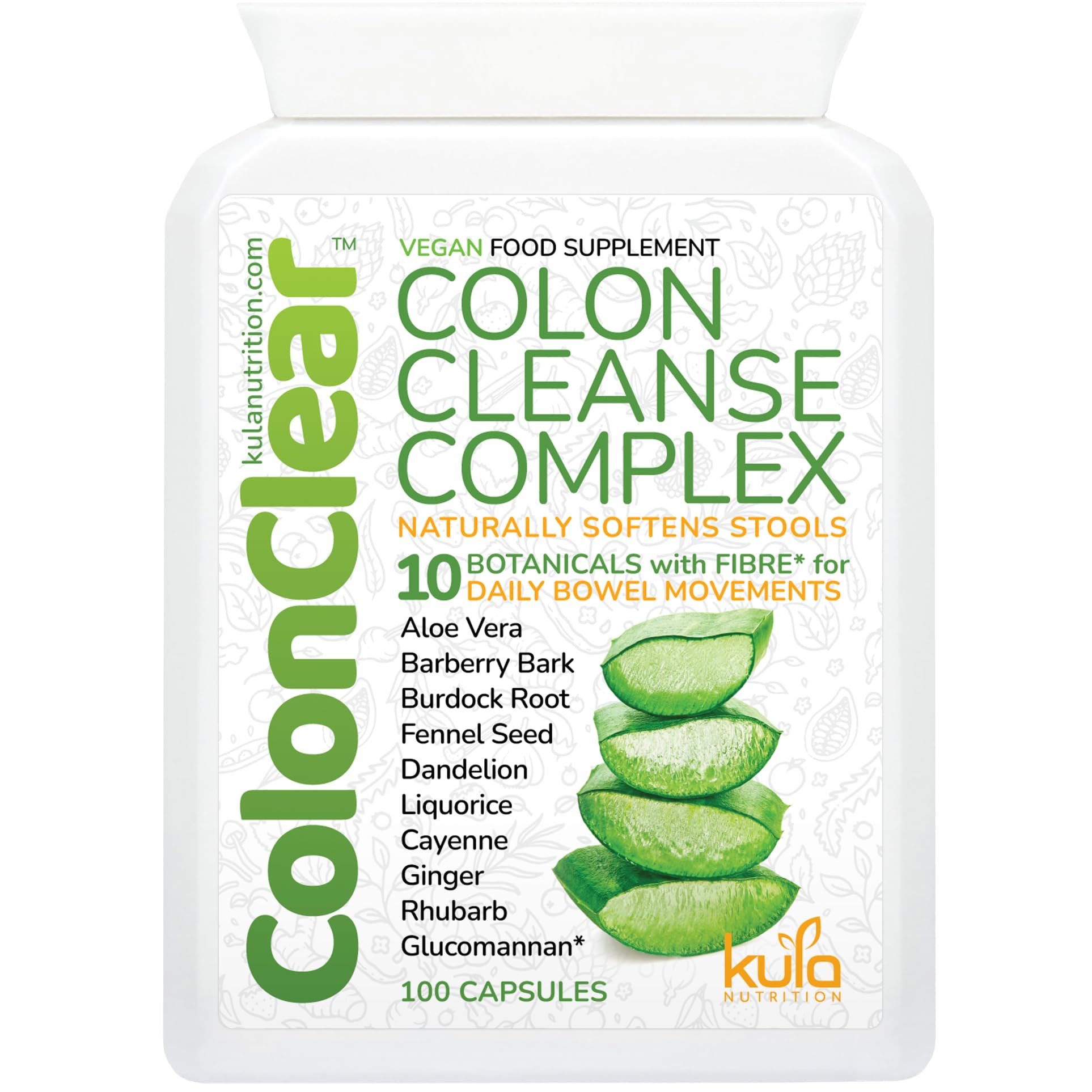 ColonClear – Colon Cleanse Detox - Natural Laxative and Stool Softener for Constipation Relief for Adults – Everyday Herbal Formula with Aloe Vera and Fibre for Regular Bowel Movements - 100 Capsules