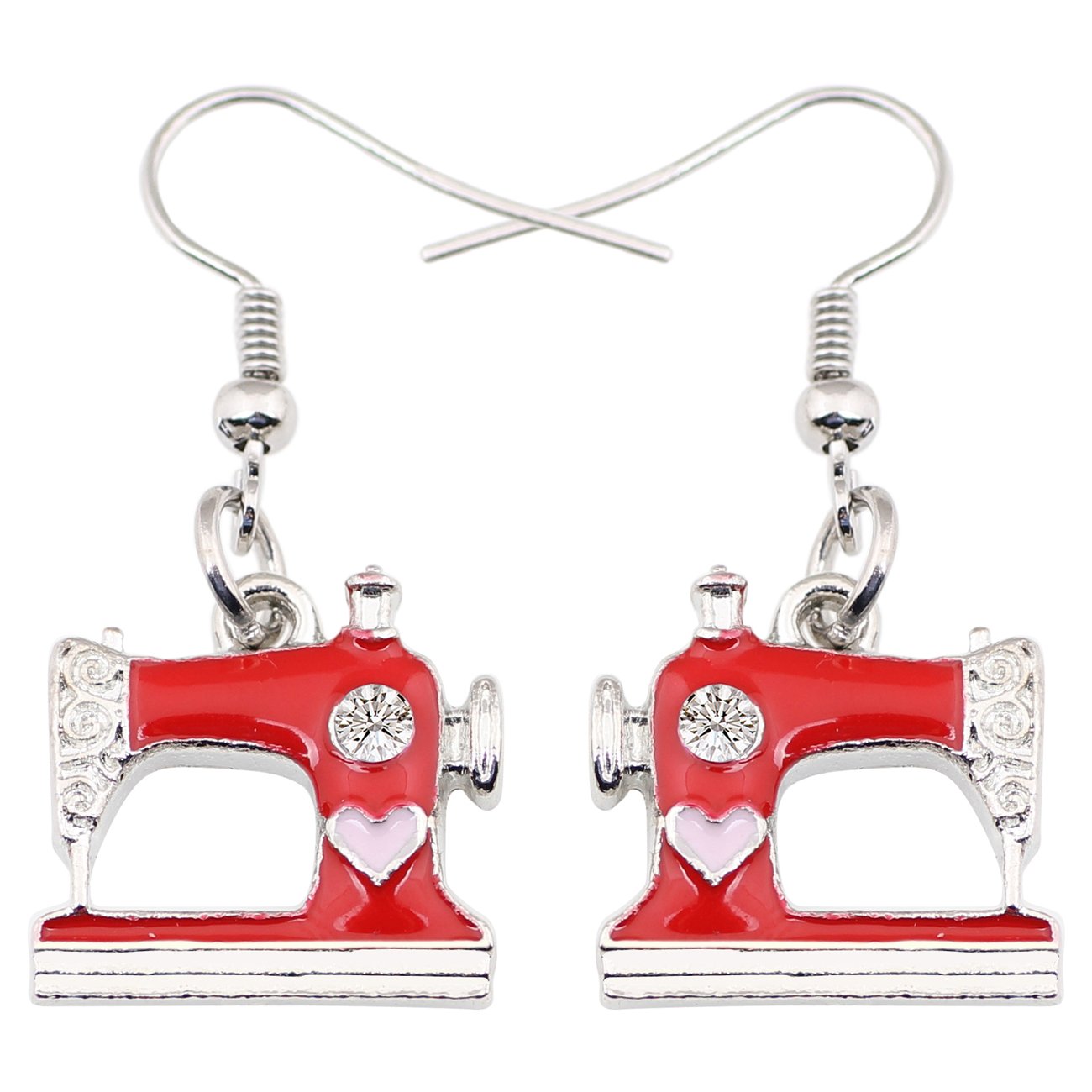 DUOWEI Sewing Machine Earrings Metal Enamel Drop Dangle Fashion Spring Summer Jewelry Gifts for Women, 0.67 x 0.71 x 0.17 inches, enamel Metal, Sandstone