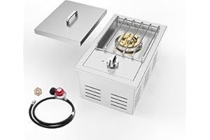 FammyLoft Single Grilling Side Burner, 15,000BTU Liquid Propane Side Burner for Outdoor Kitchen, 304 Stainless Steel Drop-in Single Grill Burners for BBQ Grill Island, Convertible to Natural Gas