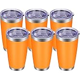 VEGOND 20oz Tumbler with Lid and Straw Stainless Steel Tumbler Cup Bulk Vacuum Insulated Double Wall Travel Coffee Mug Powder Coated Coffee Cup(Orange 6 Pack)