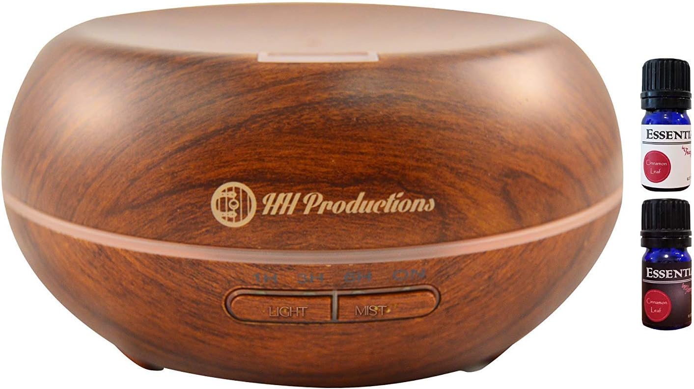 Essential Oil Diffuser – LED Changing Light & Automatic Shut Off (Dark Wood Grain)