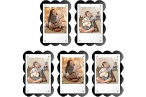 JUOIFIP 5 Pack Acrylic Polaroid Frame for Refrigerator, Magnetic Wallet Size Picture Frame Fits Mini Instant Film and 2x3 Photo Paper, 2.5x3.75 Magets Frame for Fridge (Scalloped)