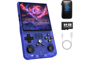AQHH R36MAX Handheld Game Console, Retro Gaming Console with 4000mAh Battery 4.0”IPS Screen, Open Source Linux System, with 64GB TF Card Portable Video Gaming Console, Transparent Blue