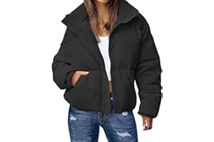 Gihuo Women's Winter Warm Puffer Jacket Stand Collar Baggy Zip Up Short Quilted Jacket Outerwear