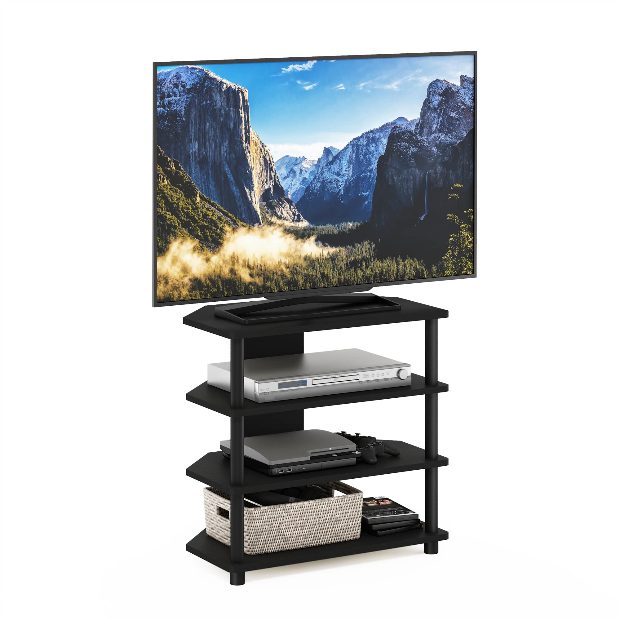 Furinno ECON TV Stand, 4-Tier Petite Entertainment Center, TV Console for TV up to 32 Inch, Easy Assembly, for Living Room, Bedroom, Blackwood