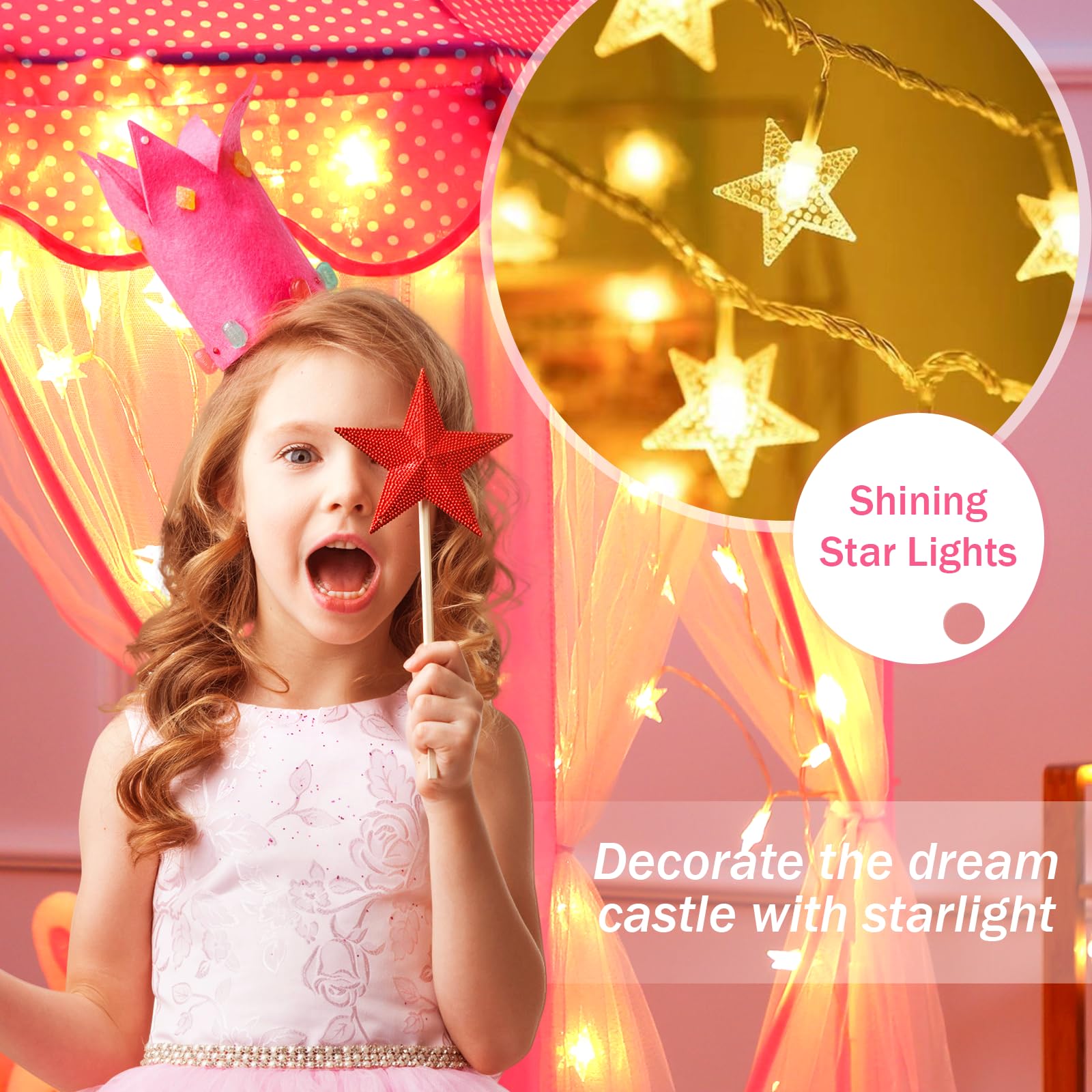 Monobeach Princess Tent Girls Large Playhouse Kids Castle Play Tent with Star Lights Toy for Children Indoor and Outdoor Games, 55'' x 53'' (DxH)