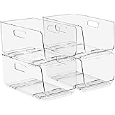 Sorbus Stackable Storage Bins Open Front - Clear Stackable Storage Bins - Pantry Bins for Storage and Organization - Acrylic Stackable Bins for Kitchen - Clear Pantry Organizer Bins (Medium 4 Pack)