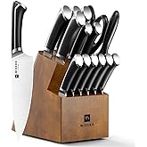 WIZEKA 15-Piece knife set, High Carbon Stainless Steel Kitchen Knife Set, Ultra Sharp Knife Block Set with Sharpener, Black, Crown Series