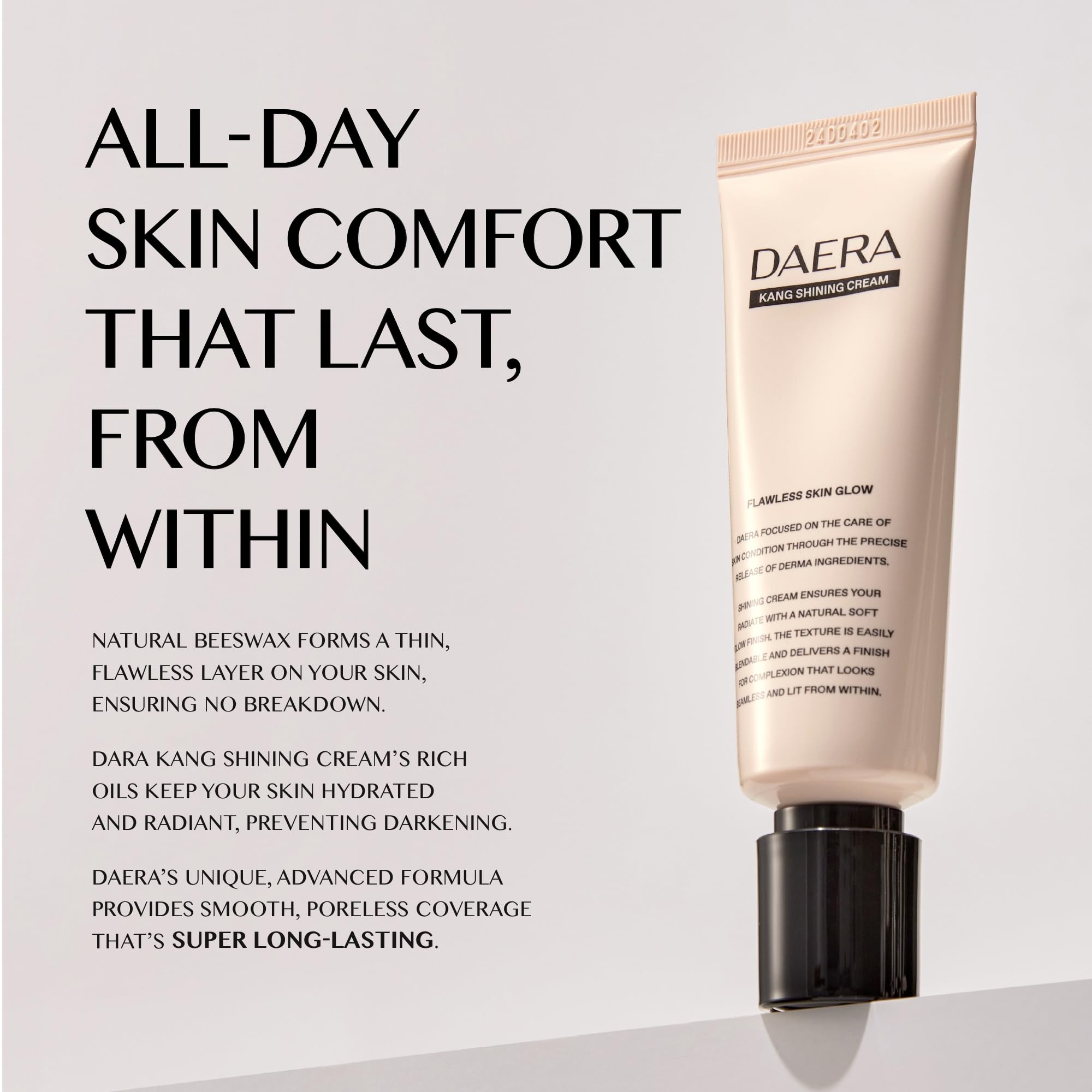 DAERA Kang Shining Korean BB Tinted Moisturizer Cream (1 Color,Neutral), Self Adjusting BB Cream,1.35 fl oz, Glowing Skin Natural Makeup, Buildable Coverage, Lightweight
