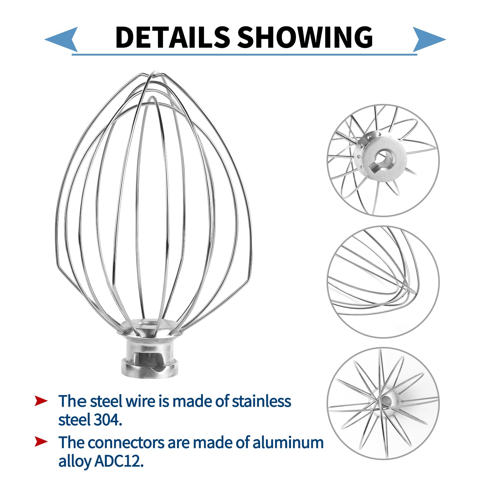 6 Wire Whisk Attachments Compatible with KitchenAid 5-6Quart Mixer, Bowl Lift Stand Mixer Accessories, 6-Quart Stainless Steel Whisk, Egg Cream, Cake Mayonnaise, For Multiple Models