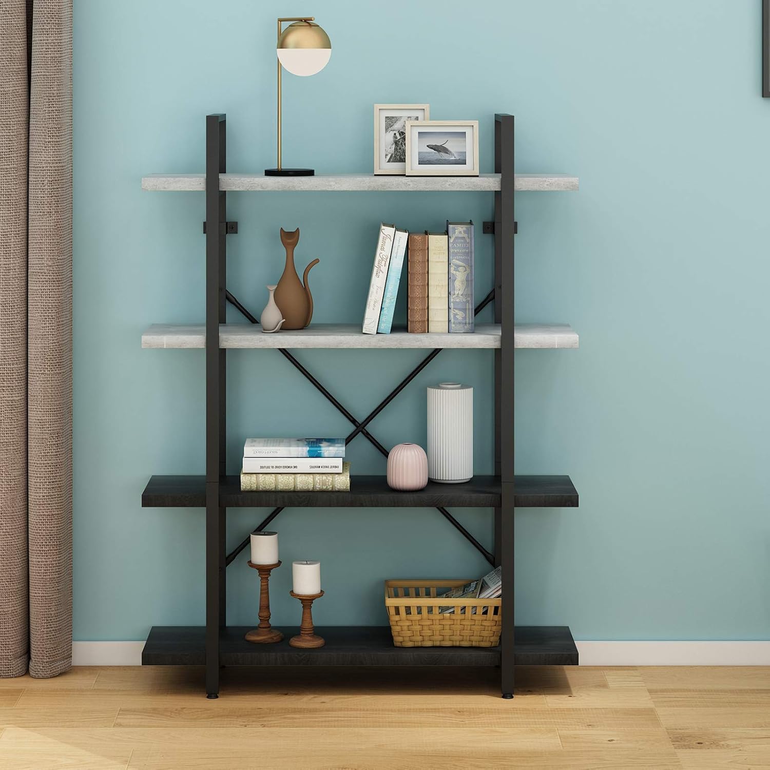 O&K Furniture 4-Tier Bookshelf, Modern Industrial Etagere Bookcase, Open Standing Shelving Unit for Home Office Study--Height: 55 Inch