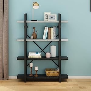 O&K Furniture 4-Tier Bookshelf, Modern Industrial Etagere Bookcase, Open Standing Shelving Unit for Home Office Study--Height: 55 Inch