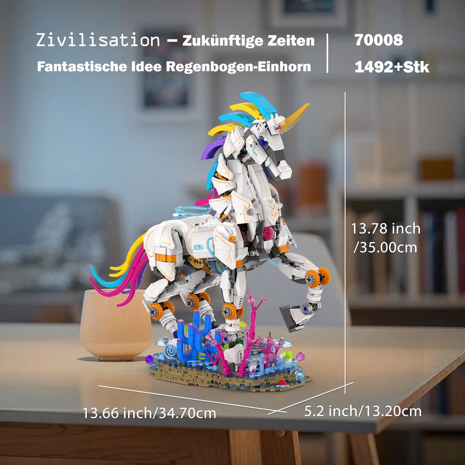 JMBricklayer Regenbogen Einhorn-Bausätze für Erwachsene mit Lichtern 70008, Myth Art Creator Animals Display-Ideen Klemmbausteine, Heimdekor, Geburtstagsgeschenke für Kinder ab 14 Jahren (1492 Teile) 5