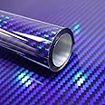 Lypumso 2D Holographic Carbon Fiber Vinyl Wrap, High Gloss Blue Rainbow Chrome Wrapping Vinyl Film with Air Release Technology Self Adhesive DIY Paint Replacement Wrap Roll 1ft x 10ft