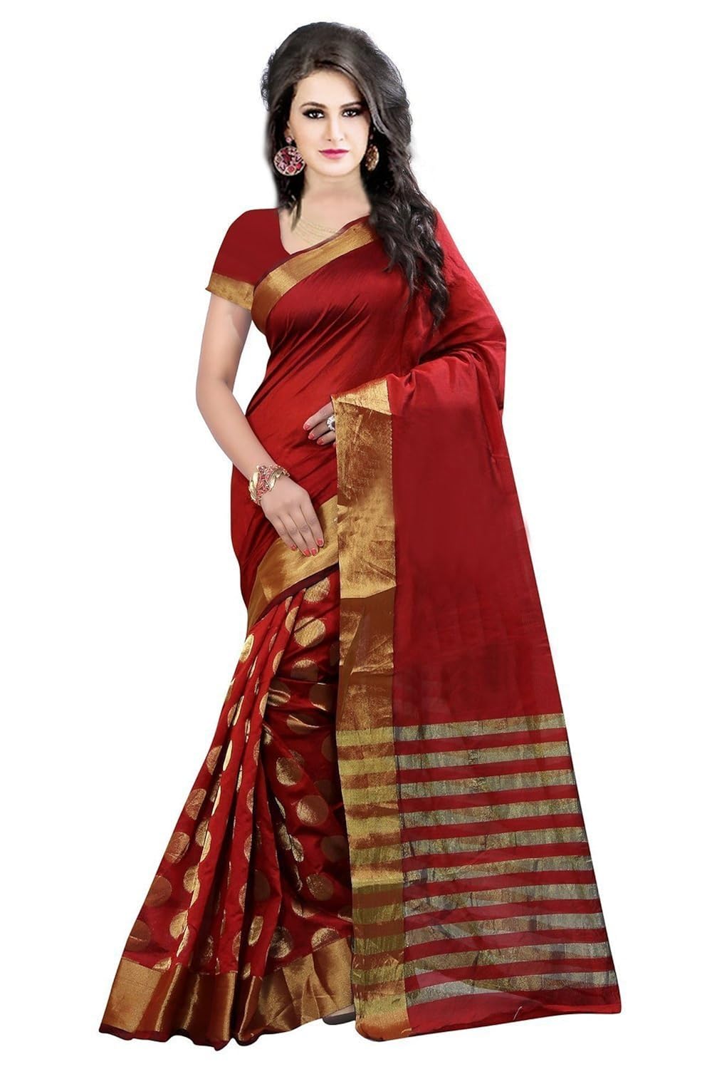 perfectblue women's cotton with blouse piece saree
