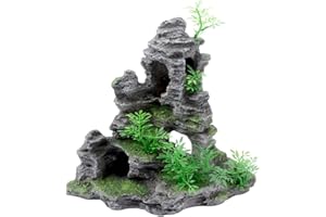 UOTYLE Saim Aquarium Mountain View Stone Ornament, Artificial Mountain Hill View Stone Rock Cave Aquarium Decorations Fish Tank Decor for Betta Cichlids Hideaway Cave, Hermit Crab Hideout - Large