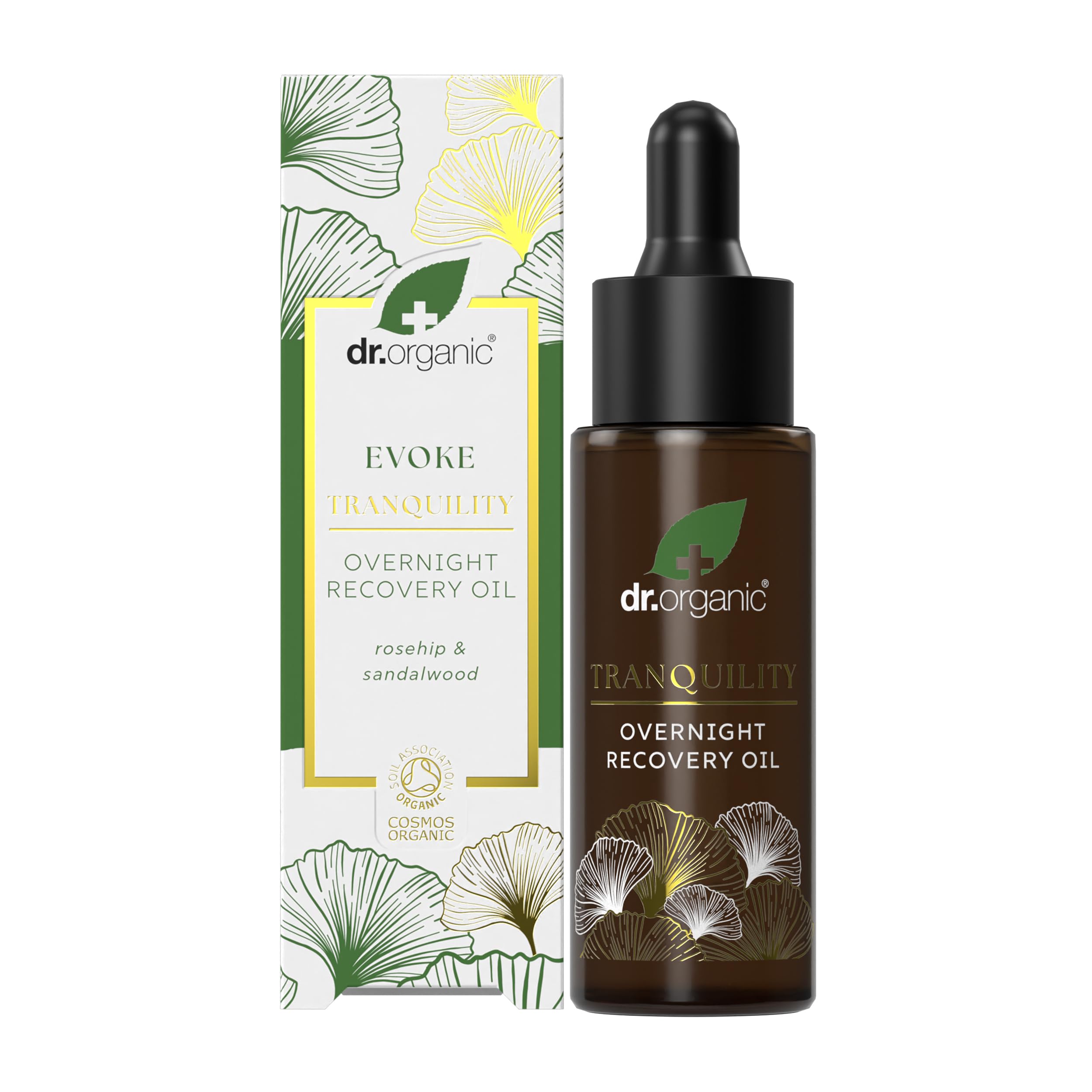 Dr Organic Evoke Tranquility Overnight Recovery Oil, Hydrating Night Serum, Restore Skin, with Rosehip & Sandalwood, Vegan, Natural, Certified Organic, 30ml