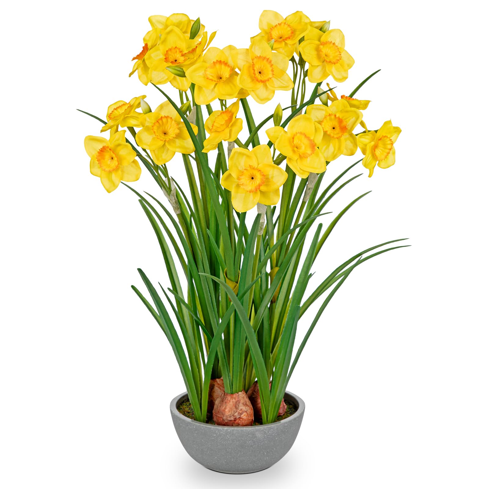 Photo 1 of Artificial Flowers in Pot 16" Fuax Daffodil Potted Flowers Plant Decor Room Farmhouse Fake Yellow Flower Plants Centerpieces Desktop Spring Summer Flowers Home Decor Indoor for Living Room Kitchen