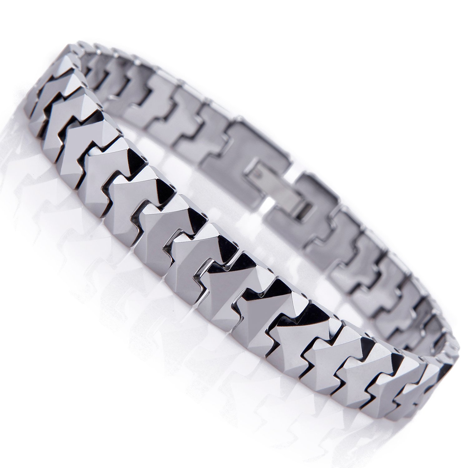 URBAN JEWELRY Unique Solid Tungsten Puzzle Pieces Style Mens Link Bracelet (Silver, 10mm) — image 1