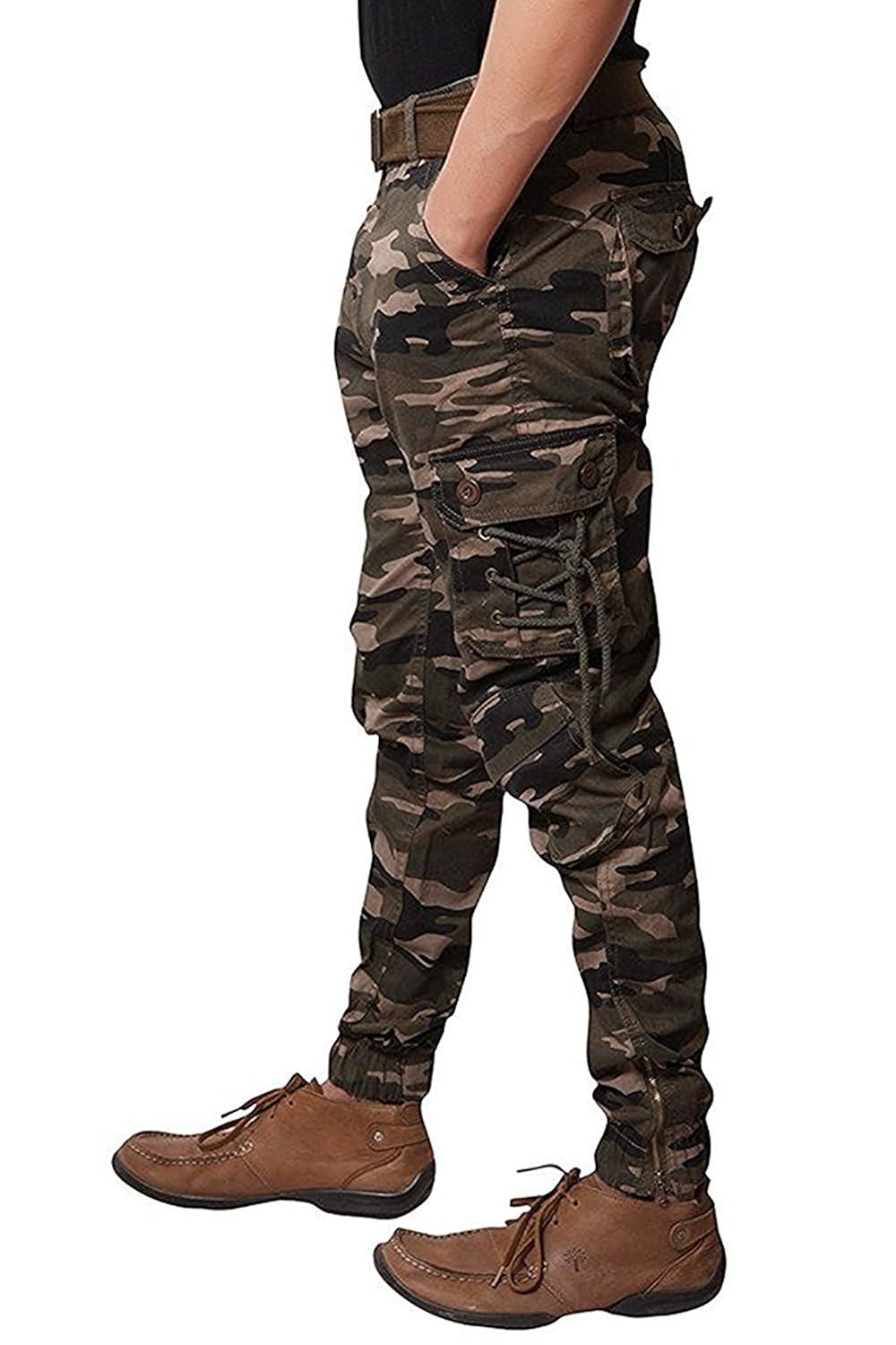 smartlifestyle army men's cotton cargo pants camouflage camo military long trousers with belt