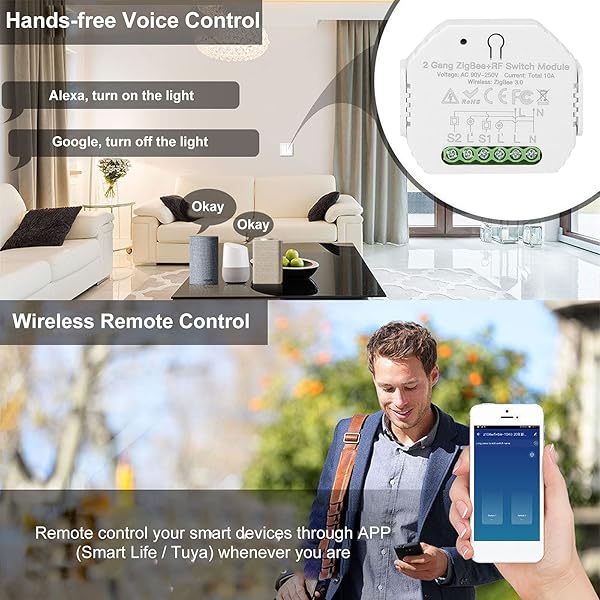 Montloxs Zigbee Mdulo de Interruptor Inteligente ZigBee RF de 2 Bandas con AppControl Remoto por Voz Temporizador de programacinDispositivo compartido Mini Smart Home OnOff Controller