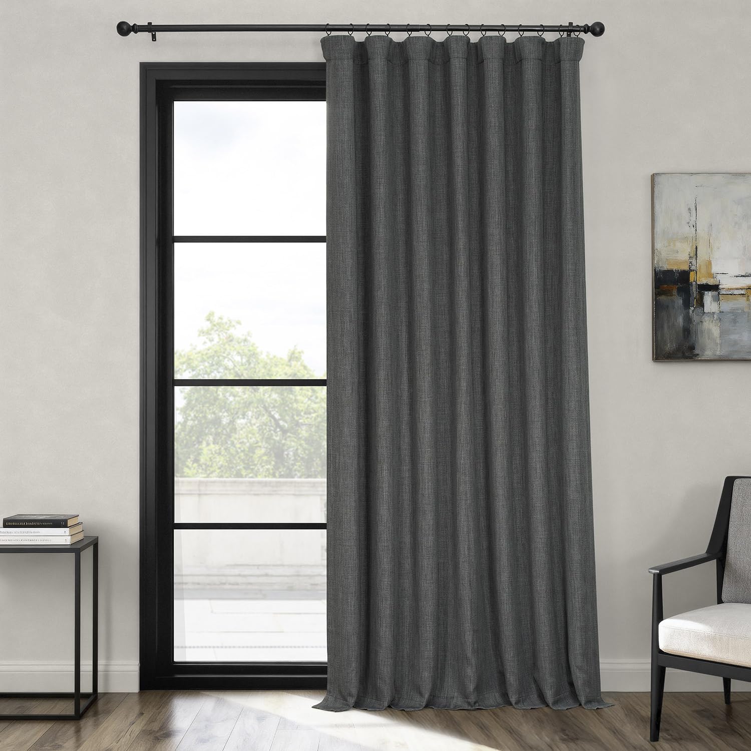 HPD Half Price Drapes Extra Wide Linen Room Darkening Curtain (1 Panel) 100 X 84, BOCH-LN1854-84-DW, Dark Gravel