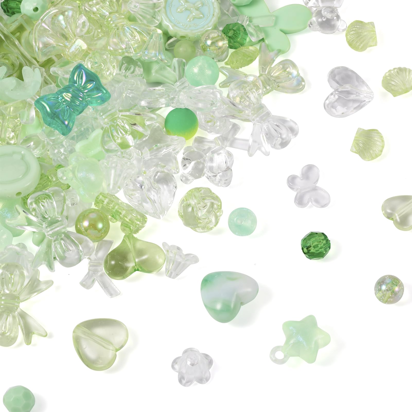 PH PandaHall Pandahall 100g Acrylic Beads Assorted Bows Flower Butterfly Heart Star Bear Round Loose Spacer Beads Charms for Bracelet Necklace Jewelry Making Light Green