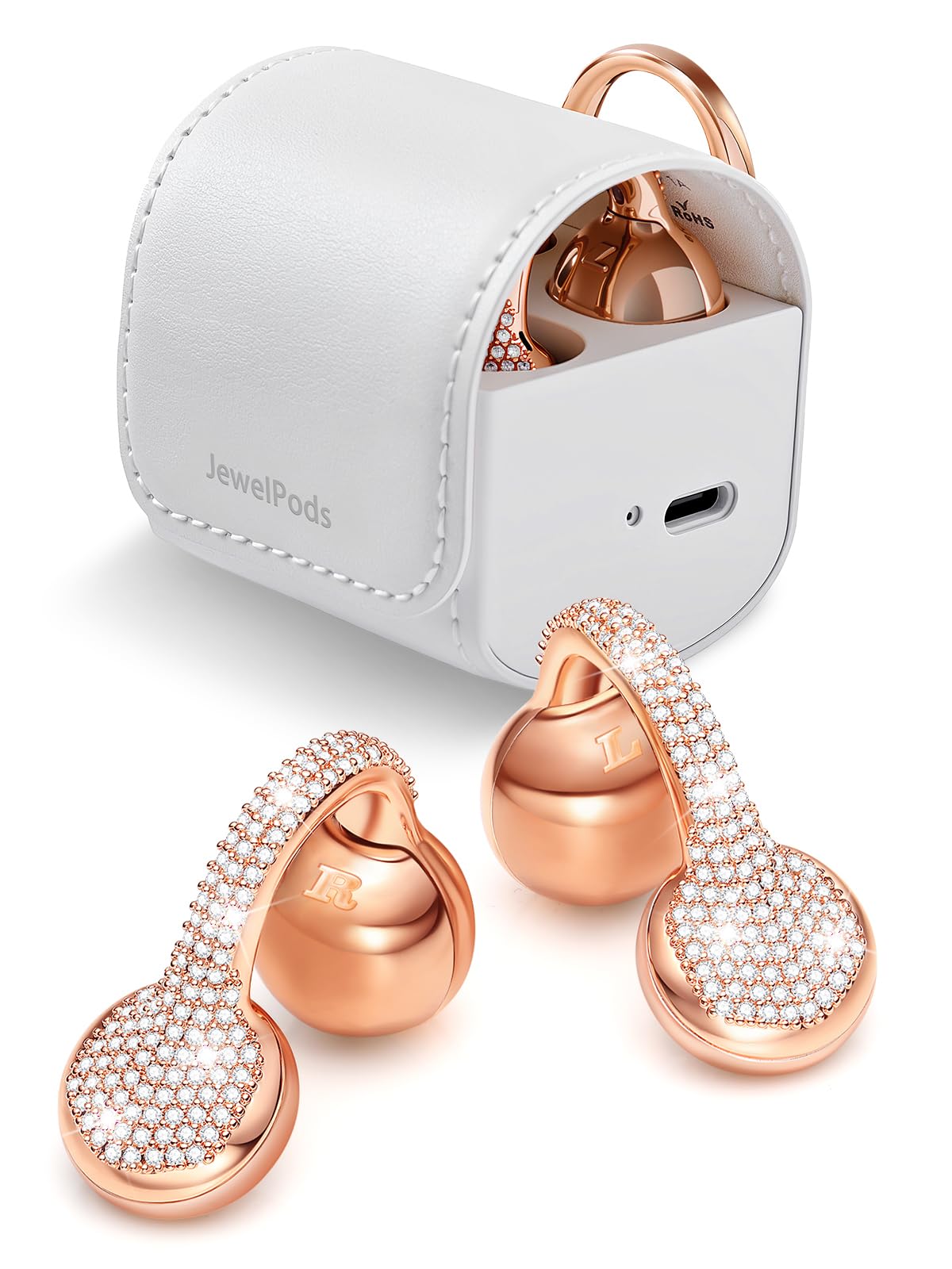 Photo 1 of JewelPods C01 Pro Open Ear Headphones,Clip-on Earbuds Wireless Bluetooth with Crystal, Secure, Lightweight, Comfort-Premium Audio-Water Resistant-Up to 72 hrs Play, Leather Charging Case,Gift for Her