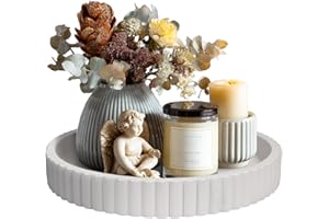 MAONAME Concrete Bathroom Vanity Tray, 11" Modern Gray Round Stone Tray, Small Decorative Trays, Dresser Organizer Trays for Home Decor, Living Room