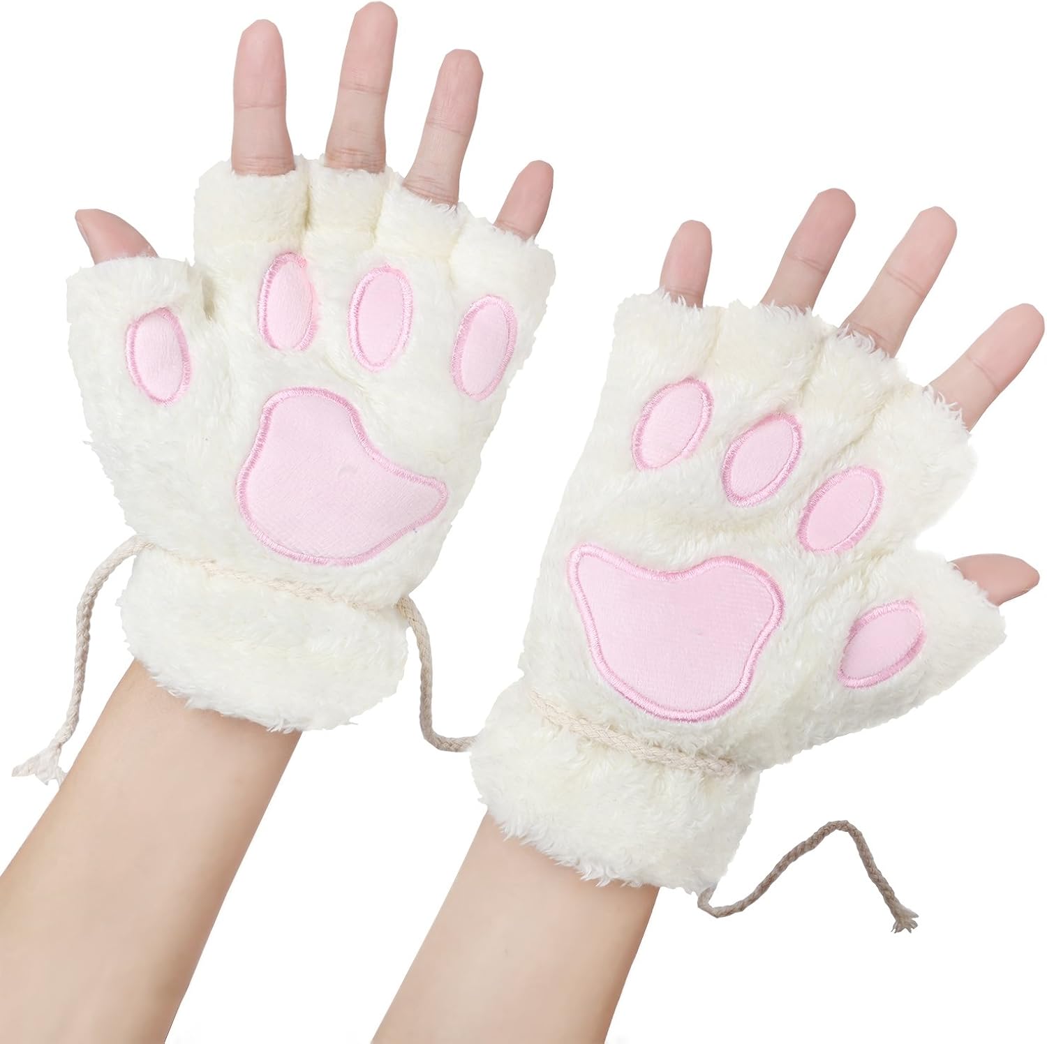 Odema Womens Bear Plush Cat Paw Claw Glove Soft Winter Fingerless Mitten Gloves at  Women’s Clothing store