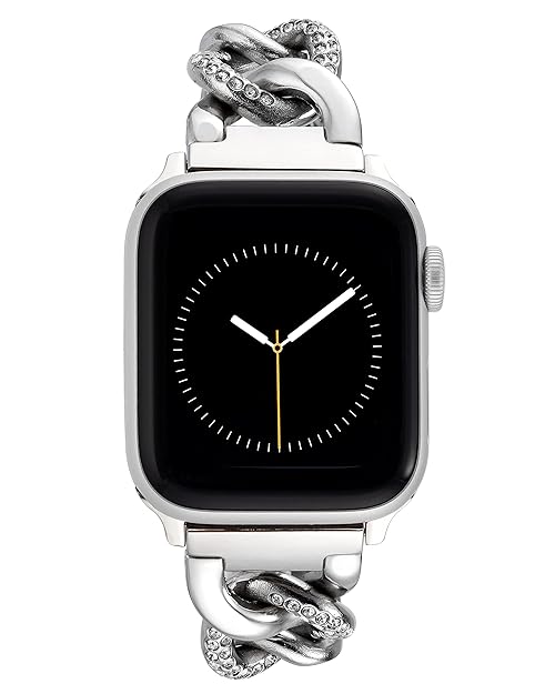 WITHit Anne Klein Fashion Chain Bracelet for Apple Watch, Secure, Adjustable, Apple Watch Replacement Band, Fits Most Wrists (38/40/41mm, Silver with Crystals)