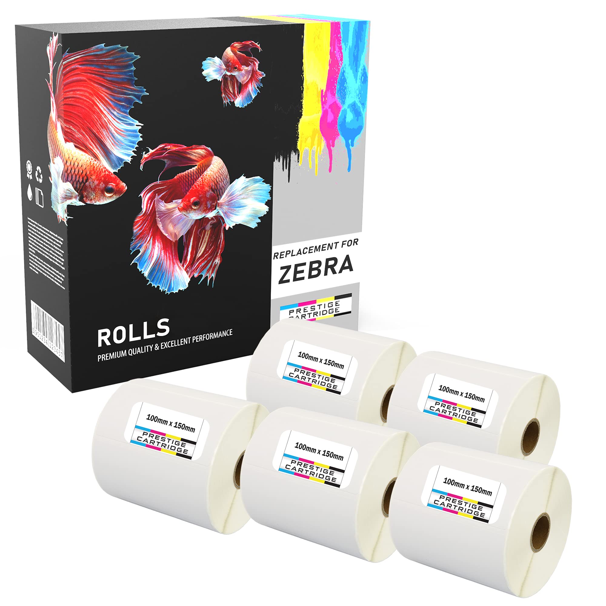 2,500 Compatible Zebra 100mm x 150mm White Direct Thermal Labels (500 Labels per Roll) for Zebra Type Printers - Five Rolls