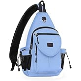 MOSISO Sling Backpack,Canvas Crossbody Hiking Daypack Bag with Anti-theft Pocket, Air Blue