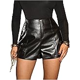 Floerns Women's PU Leather Party Club Shorts Straight Leg Zip Up Night Out Short Pants