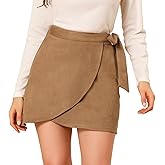Allegra K Women's Mini Wrap Skirts Tie Waisted A-Line Faux Suede Skirt