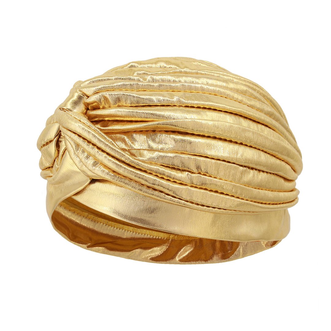 Photo 1 of (USED/FAIR) (BAGGED) Surkat Unisex Metallic Arab India Pleated Turban Headwrap Swami Hat Costume Hat Chemo Cap