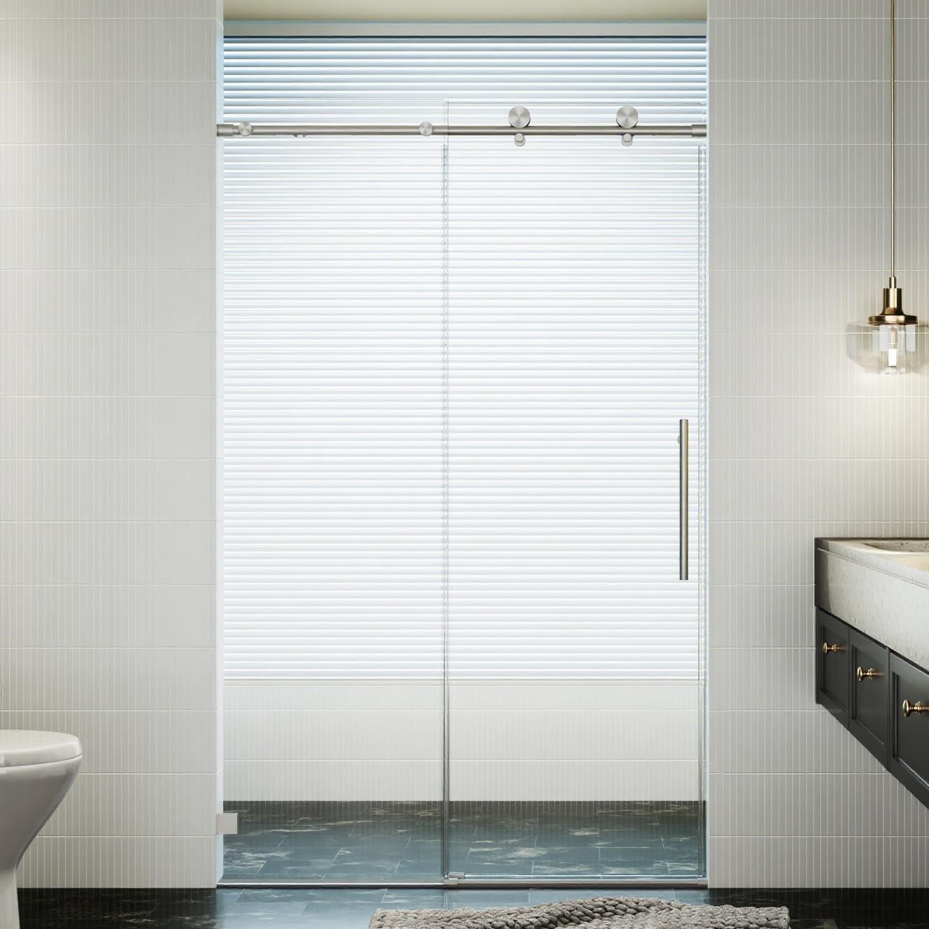 Photo 1 of ** USED**LINKHOO 46-48" W x 76" H Soft-Close Sliding Shower Door, Bathroom Frameless Shower Doors with 5/16" (8mm)Clear SGCC Tempered Glass and Stainless Steel Hardware, Reversible Installation, Brushed Nickel