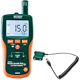Extech MO290 Pinless Moisture Psychrometer with IR Thermometer | 8-in-1: pin/pinless moisture, humidity, dew point, vapor pressure, IR 8:1 ratio, alarms, remote pin probe